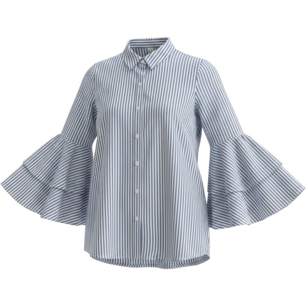 Blue Mood Womens Striped Bell Sleeve Button Down Shirt XL Blue